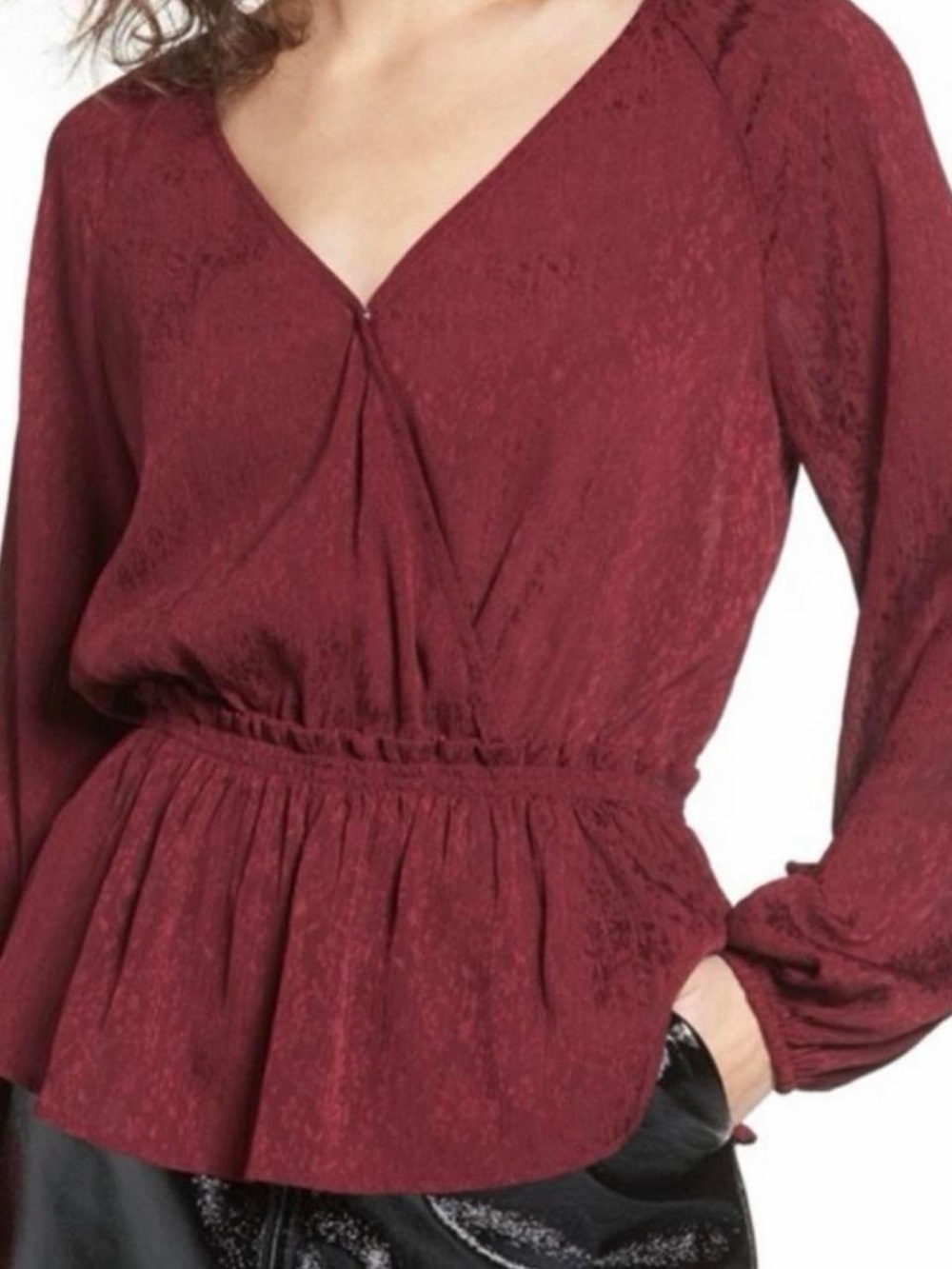 Burgundy Leith Long Sleeve Peplum Blouse